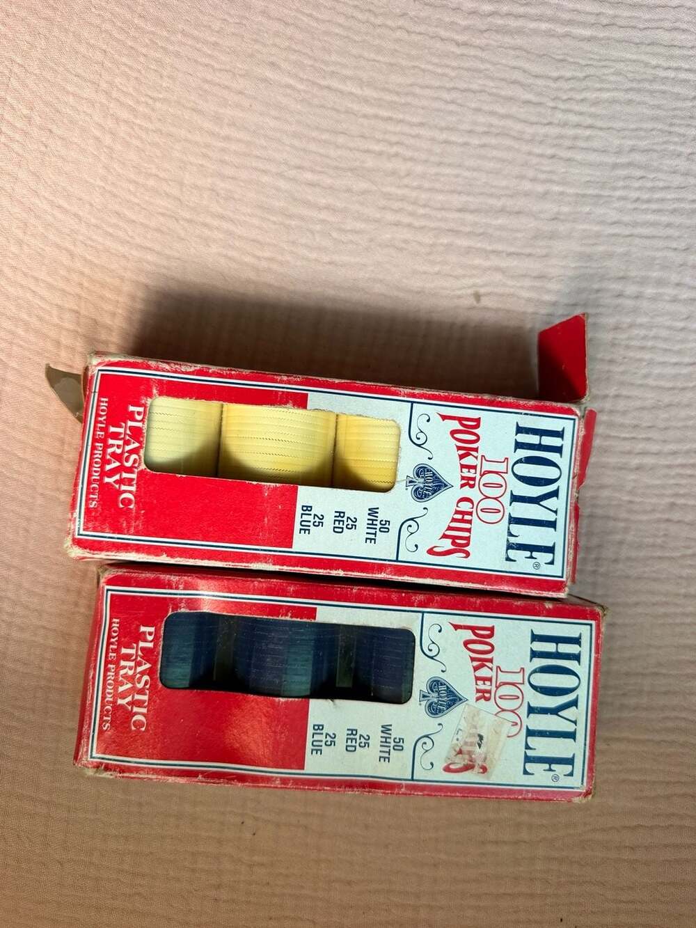 Vintage Hoyle 100 Poker Chips Lot of 2 Boxes with Plastic Trays
